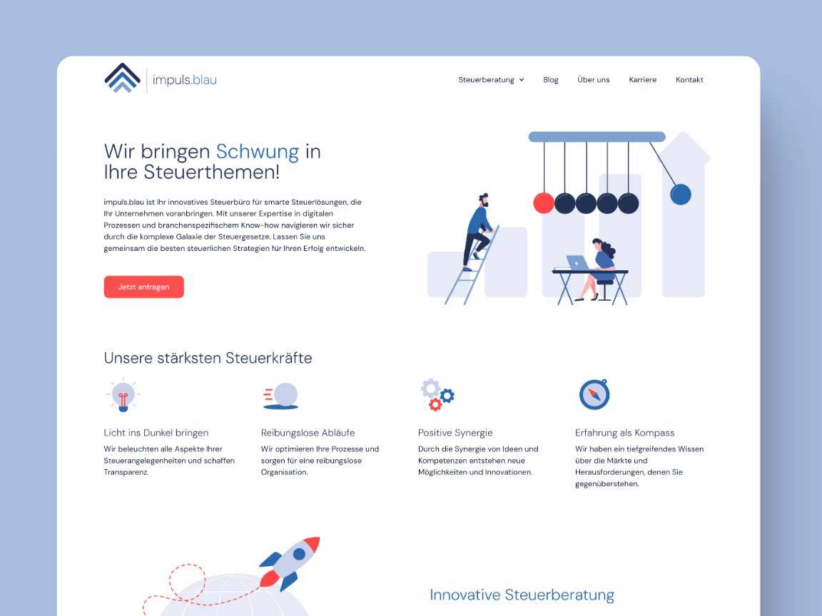 Webdesign, Entwicklung und Animationen für impuls.blau full