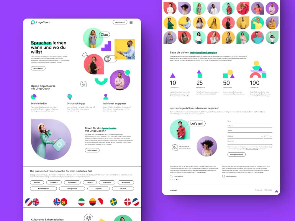 Webdesign für Sprachkurse mit flexiblem Layout Webdesign für Sprachkurse mit flexiblem Layout und moderner Optik