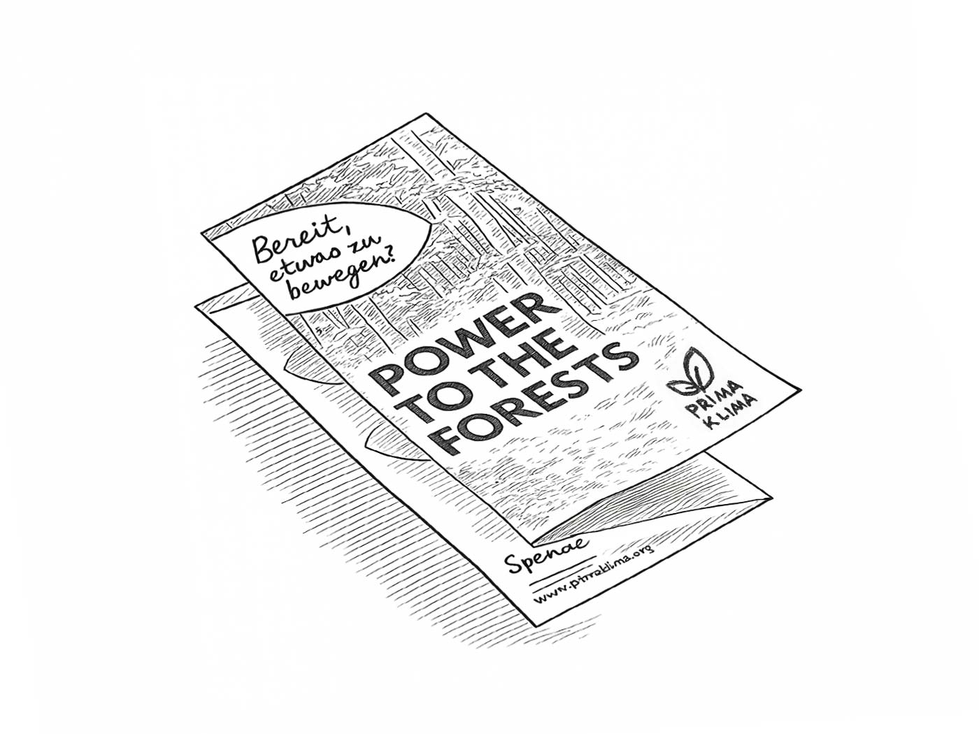 Skizze / Entwurf des Flyers für Primaklima Spendenaktion