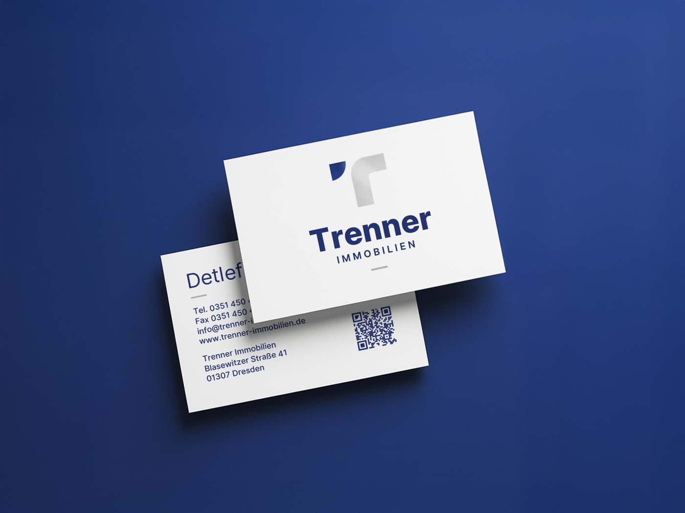 Visitenkarte und Logo von Trenner Immobilien – modernes Immobilien-Branding in Dresden