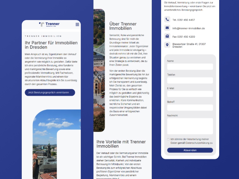 Webdesign Dresden: mobile Ansicht Trenner Immobilien Webdesign Dresden: mobile Ansicht der Trenner Immobilien Webseite
